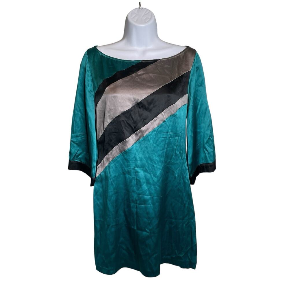 Arden B.‎ Y2K Women’s Silk Shift Mini Dress Size XS Retro Turquoise Color Block